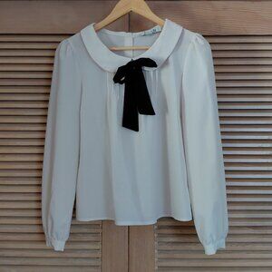 Vintage 00s Forever 21 Long Sleeve Button Back Bow Secretary Blouse Size M